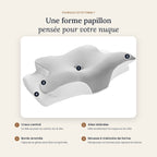 Forme papillon : creux central, ailes latérales, bords arrondis, mousse à mémoire de forme